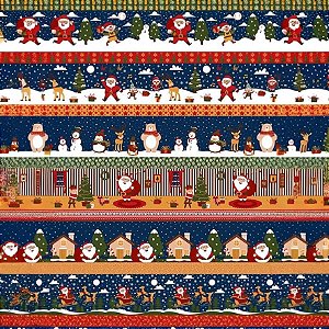 Tricoline Digital Barrado Papai Noel 55cm X 1.50 Largura