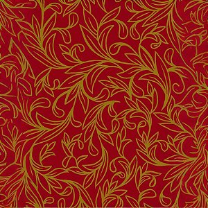 Tecido Tricoline Digital Natal Arabesco Vermelho e Dourado
