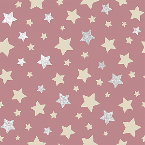 Tecido Tricoline Estrelas Fundo Rose 50cm X 1,50 Largura