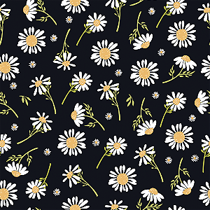Tecido Tricoline Floral Fundo Preto 50cm X 1,50Largura