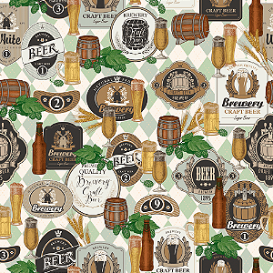 Tecido Tricoline Estampado Cerveja 50cm X 1,50 Largura