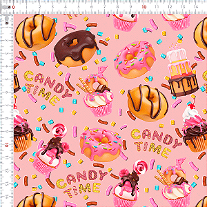 Tecido Tricoline Estampado Donuts E Doces 50cm X 1,50Largura