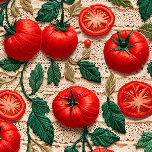 Tecido Tricoline Digital 3D Tomates 50cm X 1.50 Largura