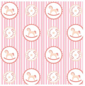 Tecido Tricoline Camafeu Cavalinhos Rosa 50cm X 1.50Largura