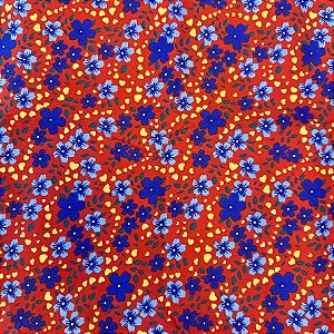 Tecido Chita Estampada Floral Vermelho e Azul 1 Metro