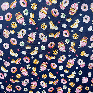 Tecido Tricoline Mista Cup Cake Azul  1 Metro x 1.50 Largura