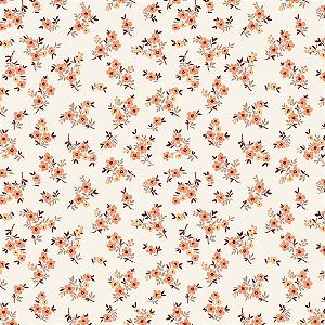 Tecido Tricoline Estampa Floral Laranja Com Fundo Bege 50cm X 1.50L