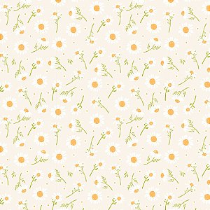Tricoline Floral Girassol Fundo Bege 50cm x 1.50Largura