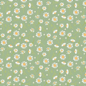 Tricoline Floral Girassol Fundo Verde Menta 50cm X 1.50Largura