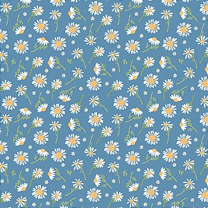 Tricoline Floral Girassol Fundo Azul 50cm x 1.50Largura