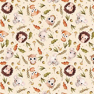 Tecido Tricoline Estampado Animais Cute Floresta 50cm X 1.50L