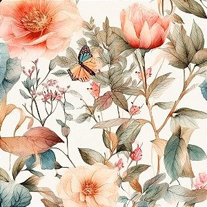 Tricoline Estampa Floral com Borboletas 50cm X 1.50Largura