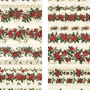 Tricoline Digital Barrado Flores Natal 55CM X 1.50 Largura  Natal 25