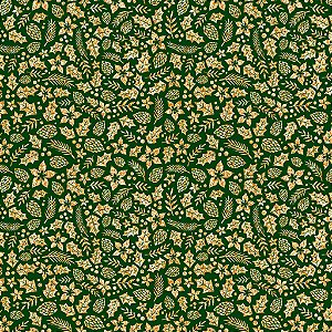 Tecido Tricoline Natal Folhas Douradas Verde 50cm X 1,50Largura