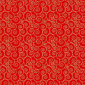 Tecido Tricoline Natal Arabesco Dourado e Vermelho 50cm X 1,50Largura