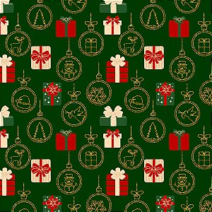 Tecido Tricoline Natal Presente Verde 50cm X 1,50Largura
