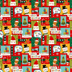 Tecido Tricoline Natal Papai Noel  Verde 50cm X 1,50Largura