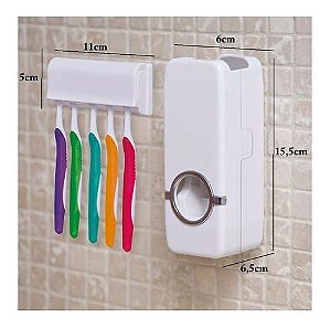 Dispenser para Pasta de Dente com Suporte - Organize até 5 Escovas