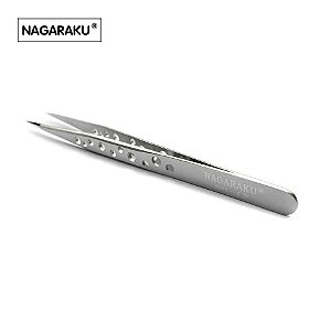 Pinça Profissional Para Extensão de Cílios Longa reta perfurada NH-12 - Nagaraku