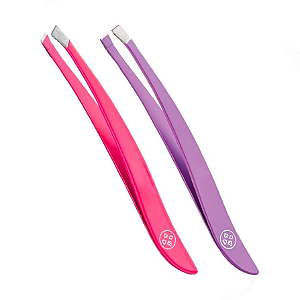 Duo de Pinças para Sobrancelha Retas Misto Rosa E Roxo Colors Mundial Bc-408