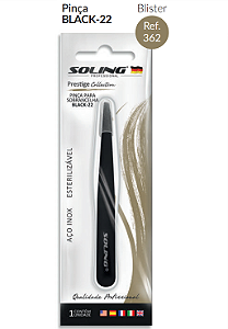 Pinça para Design de Sobrancelhas Ponta Reta  Soling Prestige Black-22