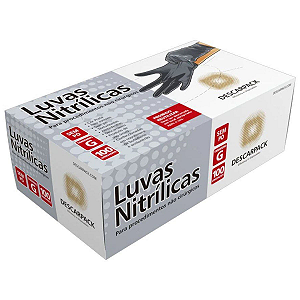 Luva Nitrílica Preta Sem Pó Descarpack - 100 Un