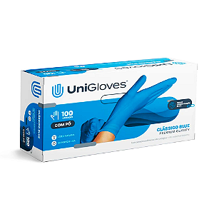 Luva de látex Azul para procedimento (pouco pó) caixa com 100 unidades - Unigloves®️