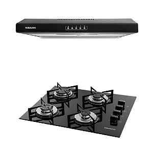 Kit Depurador de Ar Suggar 60cm DI61PT Slim Preto 127v + Cooktop a Gás 4 Bocas Suggar Fg4004vp Preto Biv