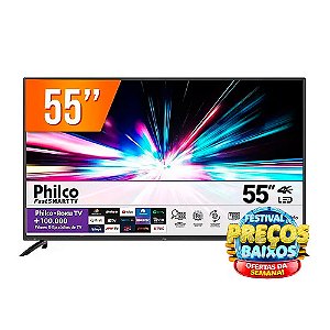 Smart TV LED 55" 4K Philco PTV55G52R2C Roku TV com Dolby Audio, HDR10 e Processador Quad-core
