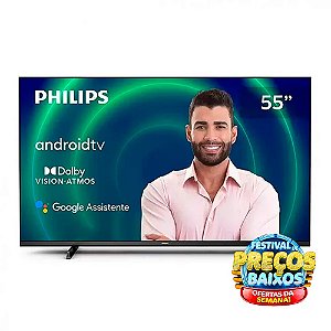 Smart TV Philips 55" Android TV 4K 55PUG7406/78 UHD Dolby Vision Dolby Atmos Bluetooth Bordas ultrafinas