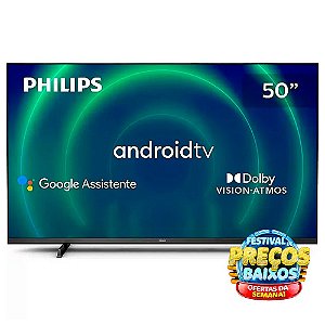 Smart TV Philips 50" Android TV 4K 50PUG7406/78 UHD Dolby Vision Dolby Atmos Bluetooth Bordas ultrafinas