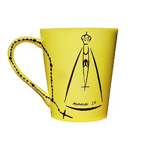 Caneca Nossa Senhora Aparecida Amarela com Terço