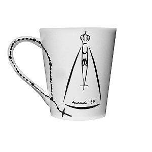 Caneca Nossa Senhora Aparecida Branca com Terço