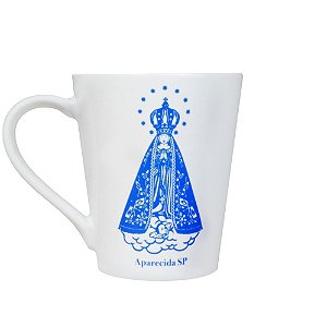 Caneca Nossa Senhora Aparecida Branca Estampa Azul