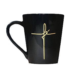 Caneca Fé Preta com Basílica Interna Dourada