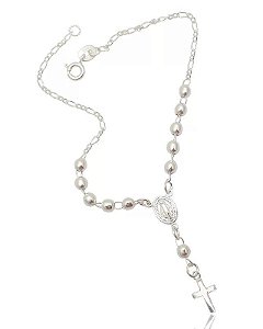 Pulseira Prata 18 Cm Terço Bolinha 3 mm