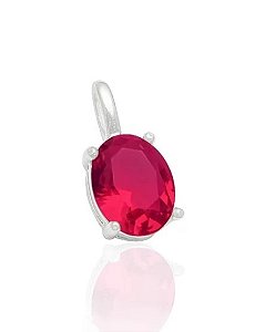 Pingente Prata Oval Pedra Pink