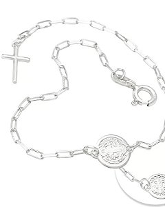 Pulseira Prata 18 Cm São Bento 8 Mm E Cruz Palito
