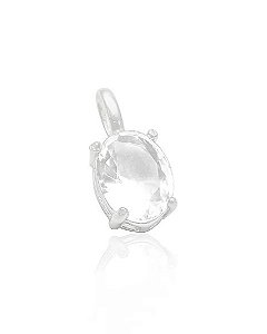 Pingente Prata Oval Pedra Cristal