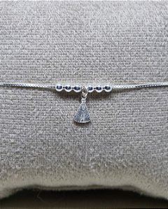 Pulseira Prata 18cm+2cm Com Nossa Senhora E Bolinhas 3mm