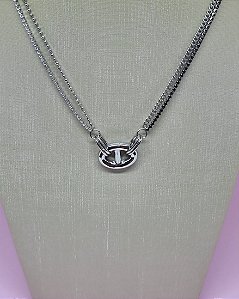 Colar Choker Pingente Alfabeto Teta Grego Aço Prateado - 40cm + 7cm Extensão