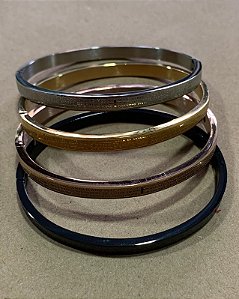 Conjunto 4 Bracelete Pai Nosso – 5mm - em Aço Dourado, Prateado, Rosé e Preto