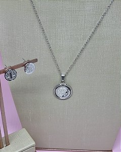 Conjunto de Aço Colar e Brinco de São Bento - 45cm