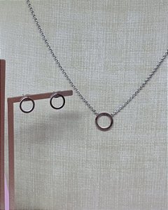 Conjunto Colar, Pulseira e Brinco Círculo Vazado - 45cm
