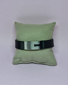 Bracelete Pulseira Masculina de Couro e Placa de Aço Prateado - 20cm + 15mm de Extensão