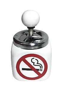 Cinzeiro Decorativo Cerâmica Com Tampa Giratória Inibe Odor "Proibido Fumar"
