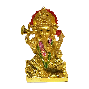 Estátua De Resina Ganesha Dourado 9cm