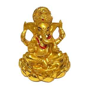 Estátua De Resina Ganesha Na Flor De Lotus Dourado 5.5cm