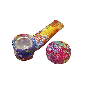 Pipe De Silicone Com Tampa E Bowl De Vidro Estampa Hidrográfica - Colors