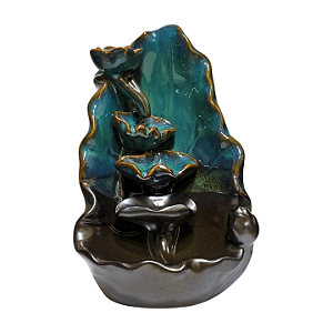 Incensário Invertido Cone Cascata com Flor de Lótus – Cerâmica com Base para Vareta